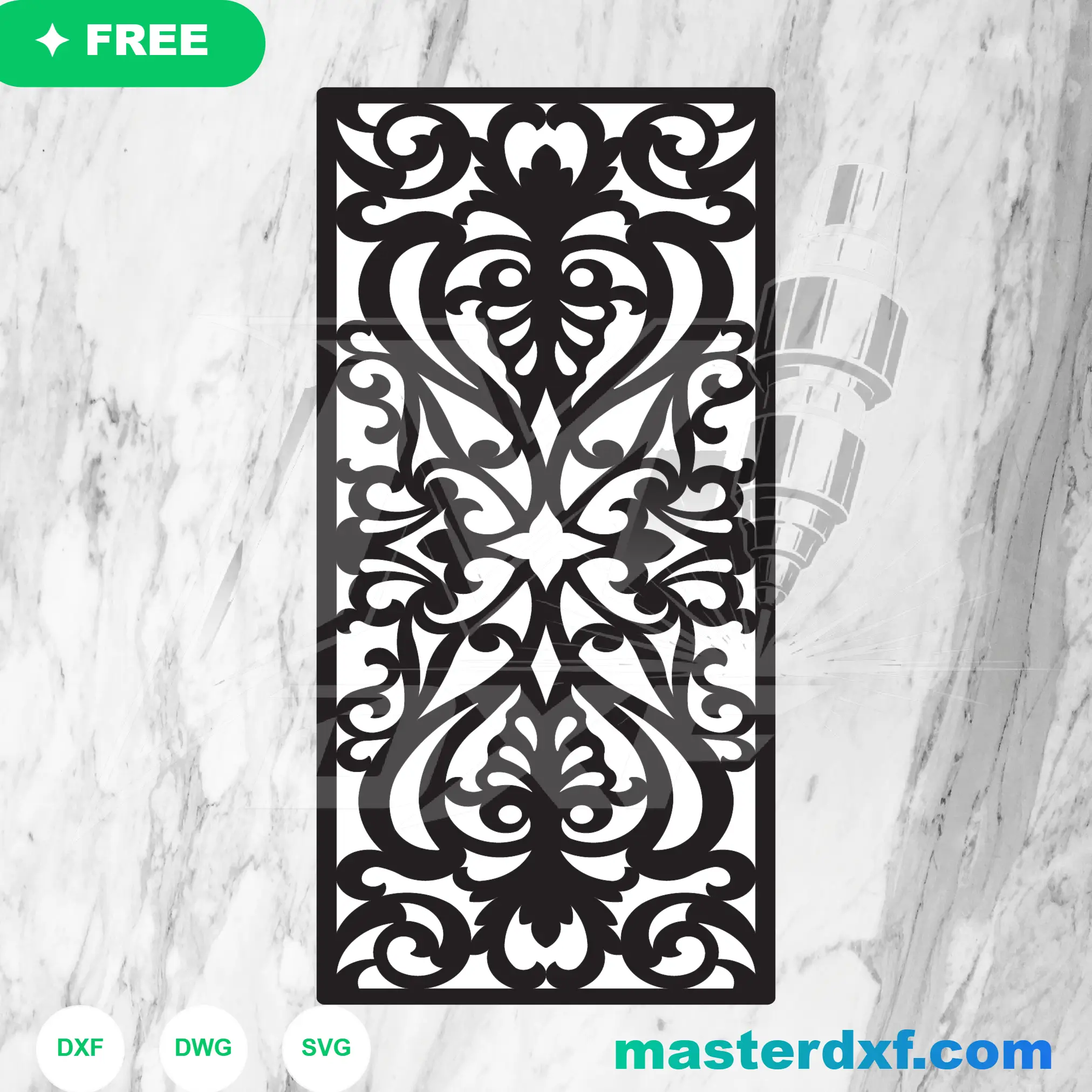 Baroque Damask Symmetrical Scroll CNC Design DXF File